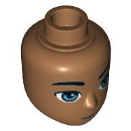 Lego Minidoll Head Male, Blue Eyes, Smirk, Azure Cheek Pattern Print / Medium Nougat