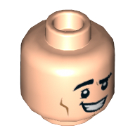 Lego Minifig Head Joey, Eyebrows, Lopsided Grin / Large Smile with Raised Right Eyebrow Print / Light Nougat