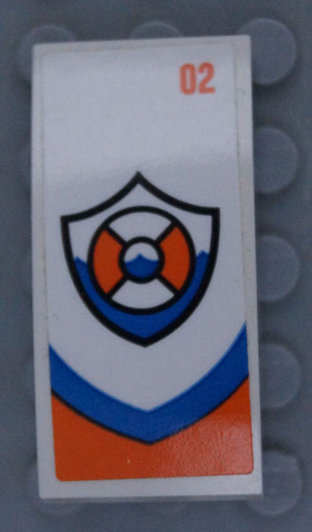 Lego Slope, Curved 4 x 2 with Coast Guard Logo and Number '02' Pattern on White Background (Sticker) - Set 60164