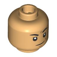 Lego Minifig Head Black Eyebrows, Smirk, Raised Eyebrow / Warm Tan
