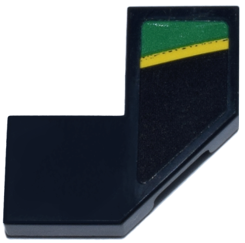 Lego Tile, Modified Facet 2 x 2 with Yellow and Green Stripe Pattern Model Right Side (Sticker) - Set 77245 / Black