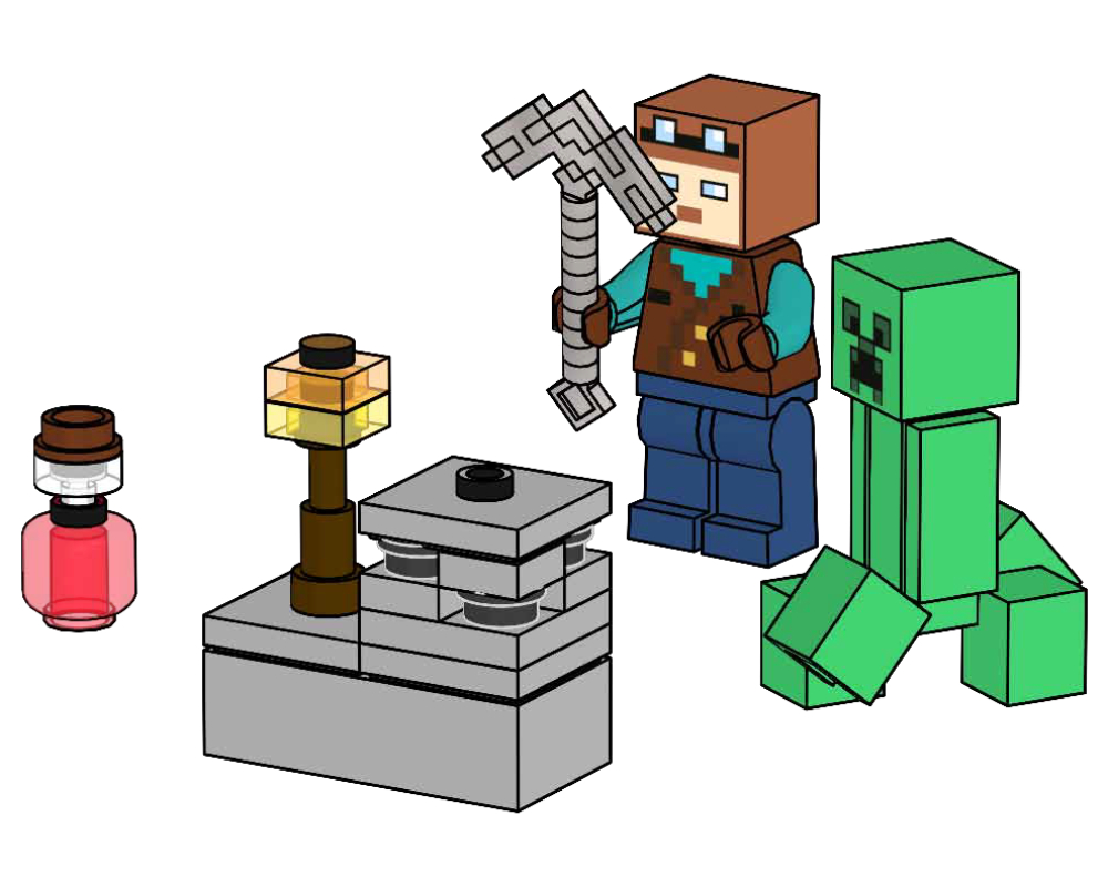 Lego Miner with Creeper and Ores