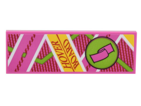 Lego Tile 2 x 6 with Dark Pink, Yellow, Lime and White Diagonal Lines, Foot Strap, and 'HOVER BOARD' Pattern (Sticker) - Set 10300