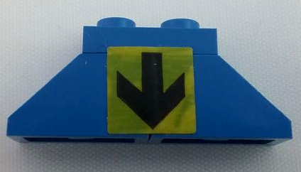 Lego Stickered Assembly 4 x 1 x 1 1/3 with Black Down Arrow on Yellow Background Pattern (Sticker) - Set 6383