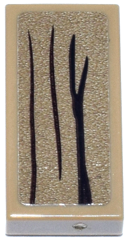 Lego Tile 1 x 2 with Dark Brown Wood Grain Pattern (Sticker) - Set 76341 / Dark Tan