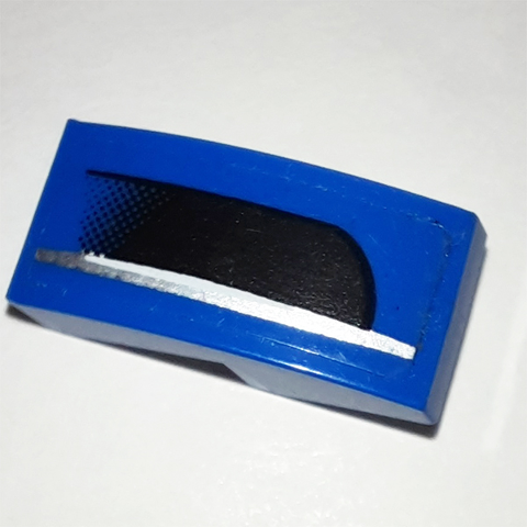 Lego Slope, Curved 2 x 1 x 2/3 with Black Bumper and Silver Stripe on Blue Background Pattern Model Left Side (Sticker) - Set 75878