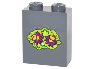 Lego Brick 1 x 2 x 2 with Inside Stud Holder with Magenta and Bright Light Orange Flowers and Lime Leaves Pattern (Sticker) - Set 41175