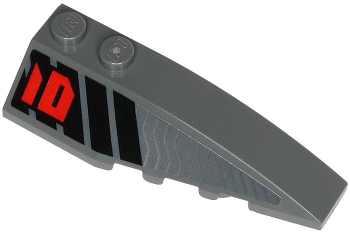 Lego Wedge 6 x 2 Right with Red Number 01 and Black and Silver Stripes Pattern (Sticker) - Set 71713 / Dark Bluish Gray