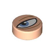 Lego Tile Round 1 x 1 with Squinting Eye, Medium Azure Pupil, Left Print / Light Nougat