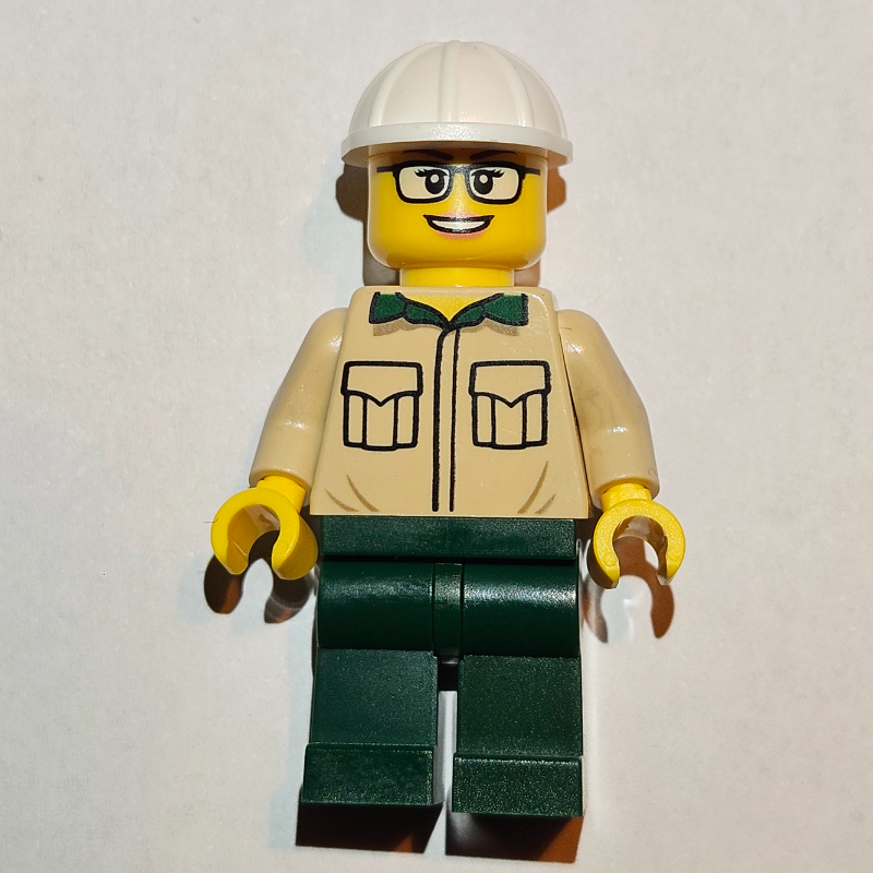 Lego Construction Engineer / Architect - Tan Torso, Dark Green Legs, White Helmet