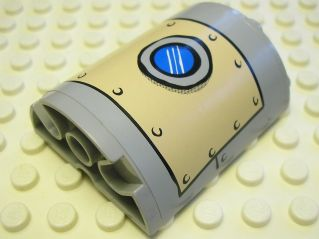 Lego Cylinder Half 2 x 4 x 4 with Patched Metal Plate and Porthole on Tan Background Pattern (Sticker) - Set 3832 / Light Bluish Gray