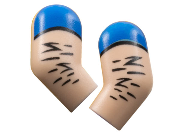 Lego Arm, (Matching Left and Right) Pair with Blue Shoulders and Black Hair Pattern / Light Nougat