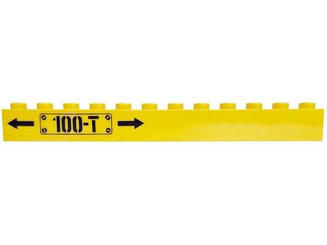 Lego Brick 1 x 12 with Black Arrows and '100-T' Pattern on Left (Sticker) - Set 60052 / Yellow