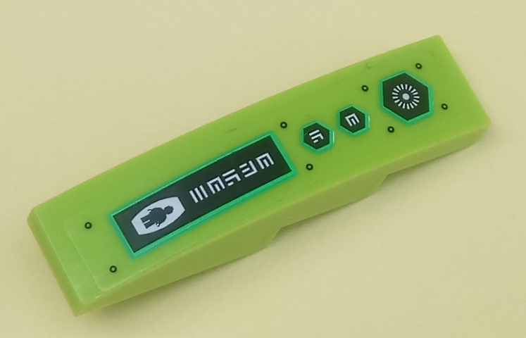 Lego Slope, Curved 4 x 1 with Alien Symbols, Writing and Human Body Pattern (Sticker) - Set 70704 / Lime