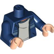 Lego Torso Jacket with Stripe over Gray Shirt Print, Dark Blue Arms, Light Nougat Hands / Dark Blue
