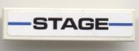 Lego Tile 1 x 4 with Black 'STAGE' on Blue Line Pattern (Sticker) - Set 8124