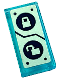 Lego Tile 1 x 2 with Locked and Unlocked Padlocks, Dark Blue Circles and Rivets on Light Aqua Background Pattern (Sticker) - Set 76122