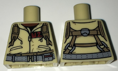 Lego Torso Ghostbusters Jumpsuit with 'W.Z.' ID Badge and Straps on Reverse Pattern / Tan