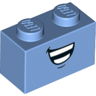 Lego Brick 1 x 2 with Smile Print / Medium Blue