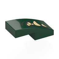 Lego Brick Curved 2 x 1 No Studs with Mouth, Tan Fangs Right Print / Dark Green