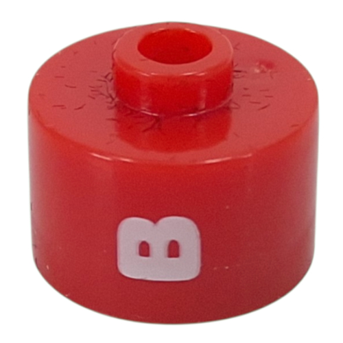 Lego Pen Bead, Round Long, Flat Edge with White 'B' Print / Red
