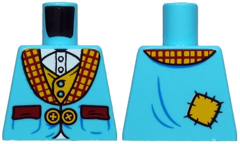 Lego Torso Suit Jacket with 2 Yellow Buttons and Dark Red Pockets over Yellow Vest and White Shirt Pattern / Medium Azure