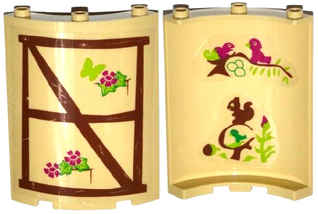 Lego Cylinder Quarter 4 x 4 x 6 with Birds, Squirrel on Inside and Wood Window Frame, Butterfly, Flowers, Leaves on Outside Pattern (Stickers) - Set 41054