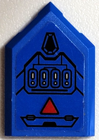 Lego Tile, Modified 2 x 3 Pentagonal with Black Hatch, Lines, Armor Plates and Circuitry, Red Triangle Pattern Model Left Side (Sticker)  - Set 71699