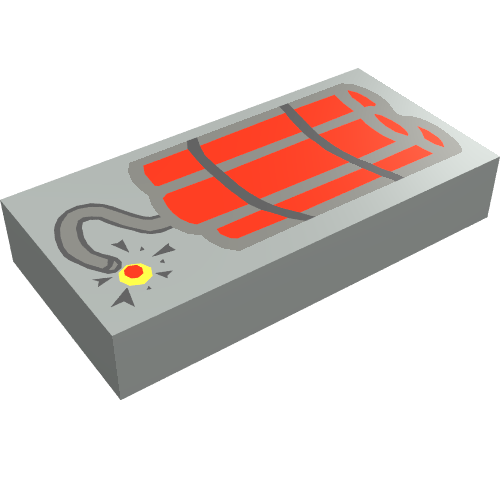Lego Tile 1 x 2 with Dynamite Print / Light Gray