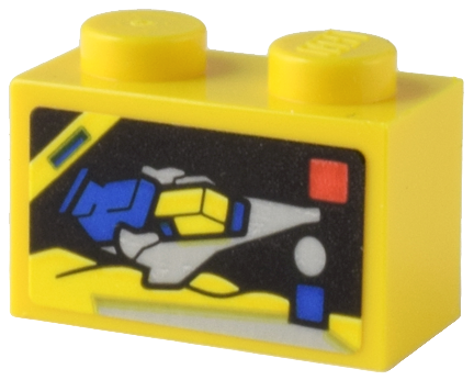Lego Brick 1 x 2 with LEGO Space Set 928 / 497 Galaxy Explorer Box Art Pattern (Sticker) - Set 80036