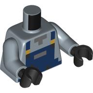 Lego Torso, Pixelated Dark Blue Overalls Print, Sand Blue Arms, Black Hands / Sand Blue