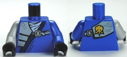Lego Torso Ninjago Wrap with Shoulder Pouch and Belt Pattern / Blue Arm Left / Light Bluish Gray Arm Right / Black Hands