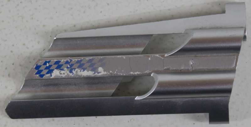 Lego Technic, Panel Fairing # 3 Large Long, Large Holes, Side A with Fading Blue Checkered Pattern (Sticker) - Set 8458 / Metallic Silver