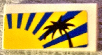 Lego Tile 1 x 2 with Sunrise and Palm Tree Pattern (Sticker) - Set 8404 / White