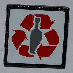 Lego Road Sign 2 x 2 Square with Clip with Red Recycling Arrows and Bottle Pattern (Sticker) - Set 4206
