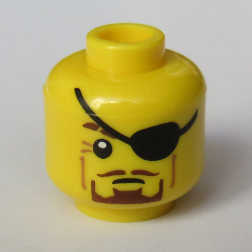 Lego Minifig Head Jay (Future), Brown Beard, Eyepatch Print [Hollow Stud] / Yellow