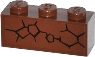 Lego Brick 1 x 3 with Cracks Type 1 Pattern Model Left Side (Sticker) - Set 70502 / Reddish Brown