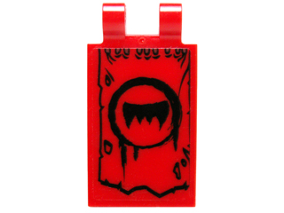 Lego Tile, Modified 2 x 3 with 2 Clips with Tattered Flag with Black Circle and Fangs Pattern Model Left Side (Sticker) - Set 70014 / Red