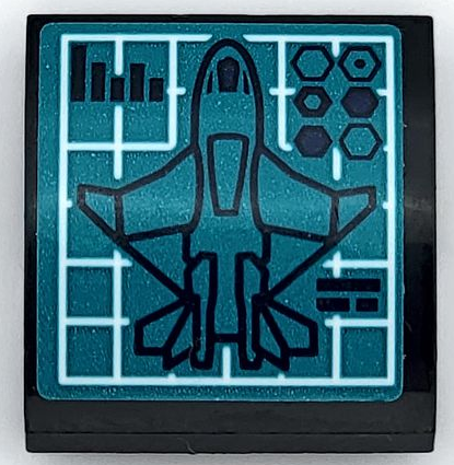 Lego Slope, Curved 2 x 2 x 2/3 with Avengers Ultimate Quinjet Outline on White Grid with Bar Chart and Hexagons on Dark Turquoise Background Pattern (Sticker) - Set 76126