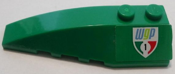 Lego Wedge 6 x 2 Left with Shield, 'WgP' and Number 1 Pattern (Sticker) - Set 8678 / Green
