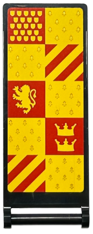 Lego Flag 7 x 3 with Bar Handle with HP Gryffindor House Banner, Red and Yellow Squares, Lion, Stripes, Shields and Crowns Pattern on Both Sides (Stickers) - Set 76416 / Black
