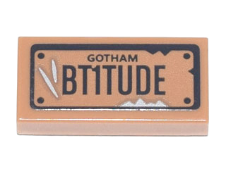 Lego Tile 1 x 2 with 'GOTHAM BT1TUDE' License Plate, Silver Scratches Pattern (Sticker) - Set 70840