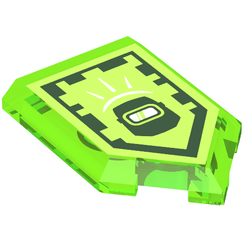Lego Tile Special 2 x 3 Pentagonal with Nexo Power Shield Print - Blast Mask / Trans-Bright Green