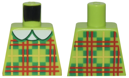 Lego Torso Plaid Dress with Green Squares, Red and Yellow Lines, and White Collar Pattern / Lime