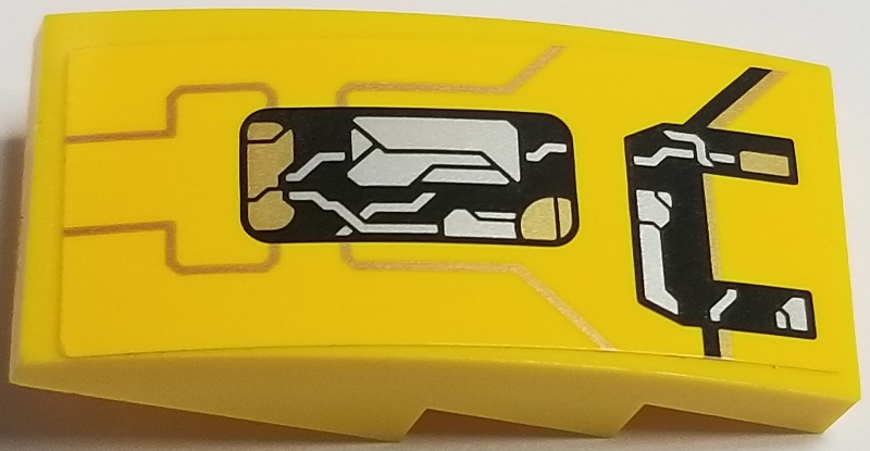 Lego Slope, Curved 4 x 2 with Gold Lines and Open Machinery Panels Pattern Model Left Side (Sticker) - Set 76080