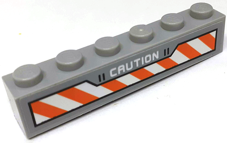 Lego Brick 1 x 6 with 'CAUTION' and Orange and White Danger Stripes Pattern (Sticker) - Set 60195