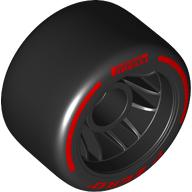 Lego Wheel Rim 24 x 14.9 Wide with Black Slick Tyre with Red 'PIRELLI' Print