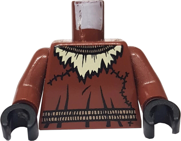 Lego Torso Batman Ripped Neck with Straw and Rope Belt Pattern / Reddish Brown Arms / Black Hands