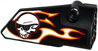 Lego Technic, Panel Fairing # 4 Small Smooth Long, Side B with Red, Orange and White Flames and Skull with Sunglasses Pattern (Sticker) - Set 42046