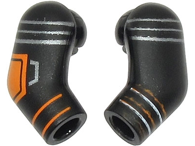 Lego Arm, (Matching Left and Right) Pair with Orange and Silver Armor and Stripes Pattern / Black